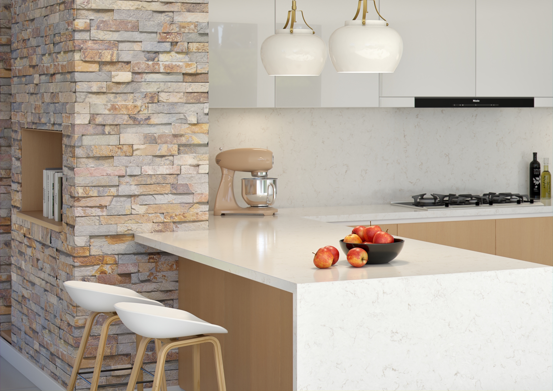 Belenco - Alinda 9113 1 Belenco Alinda kuvars yüzey, beyaz zemin altın damarlı tasarım