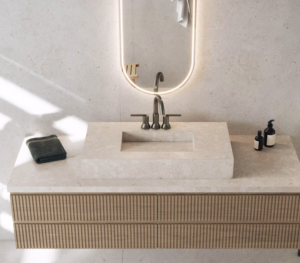 Dekton Polar 1 Dekton Polar banyo lavabo, beyaz parlak yüzey